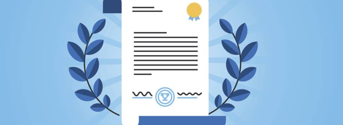 Flat line design website banner for certificate, diploma. Modern vector illustration for web design, marketing and print material.